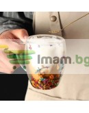 Стъклена чаша двойна с естествени цветя за кафе и чай 250 мл